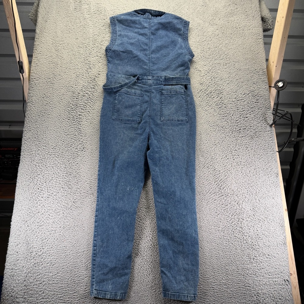Cato Jumpsuit Womens 10 Blue Denim Chic Boho Collared Straight Stretch Travel - Picture 5 of 12